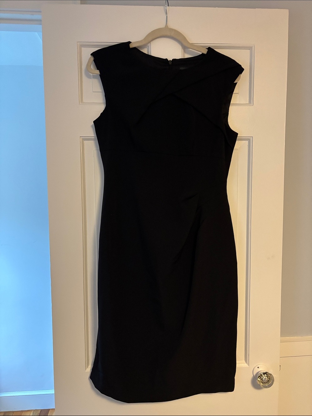 Adrianna Papell Black Sleeveless Sheath Dress with Folded Neckline